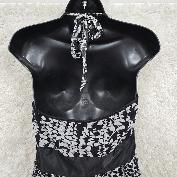 Express Dress Medium Black White Silk Mini Halter Babydoll Y2K Fairy Whimsigoth - Picture 7 of 16